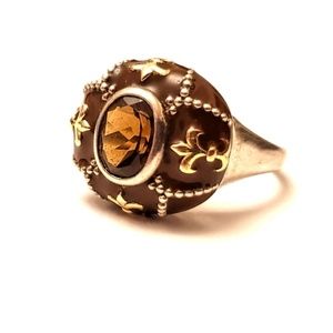 Sterling Silver Enamel Smokey Quartz Ring Size 10